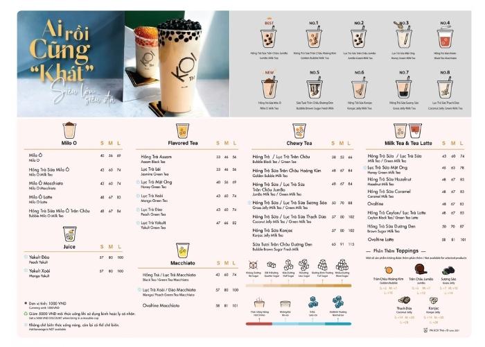 mẫu thiết kế menu trà sữa