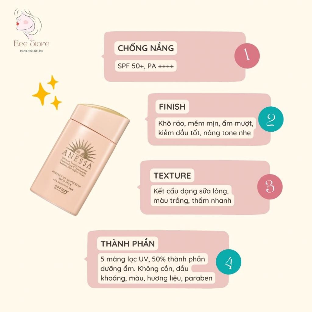 review kem chống nắng anessa mild milk